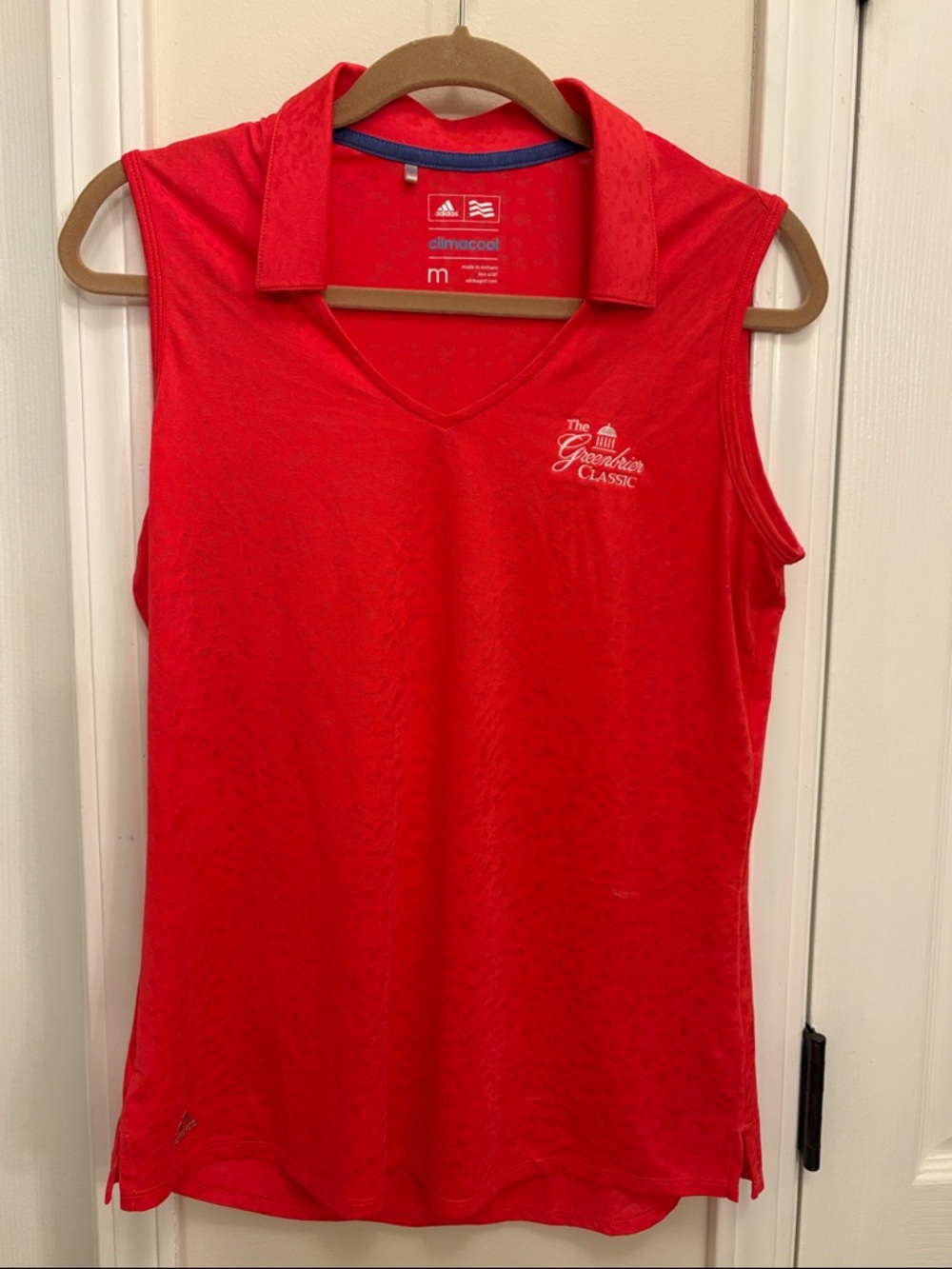 adidas Women’s Coral Red “The Greenbrier Classic” Sleeveless Golf Polo